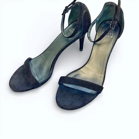 STUART WEITZMAN Goosebump Ankle Black 75 Nudist Dress Sandals Heels | Sz 8 - Picture 2 of 14